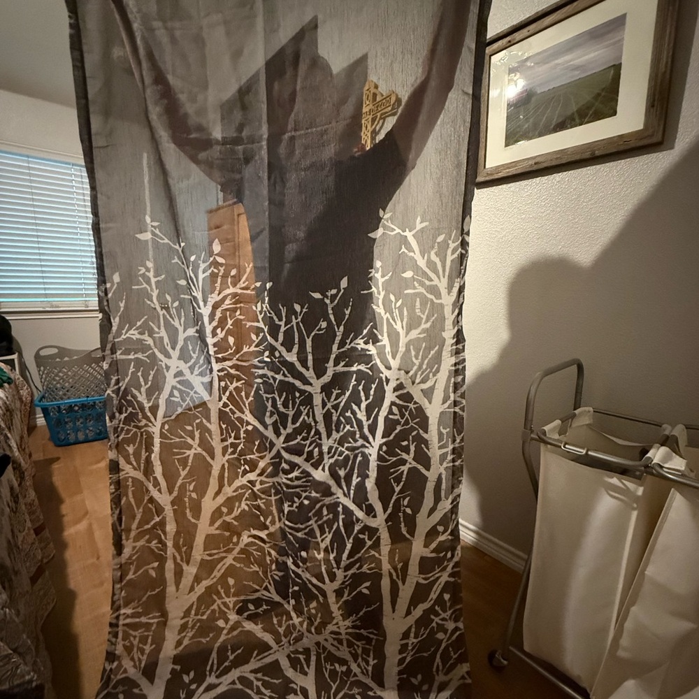 Elegant Brown and White Tree Pattern Curtain